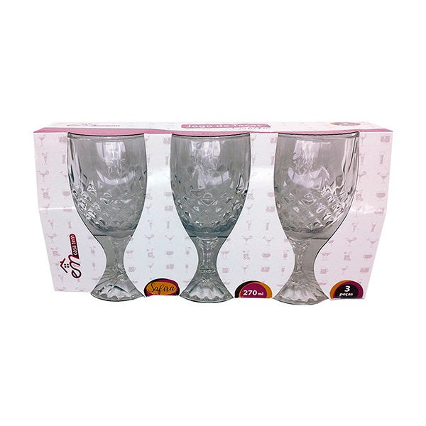 JOGO TACA VIDRO 270ML SAFIRA 3PC